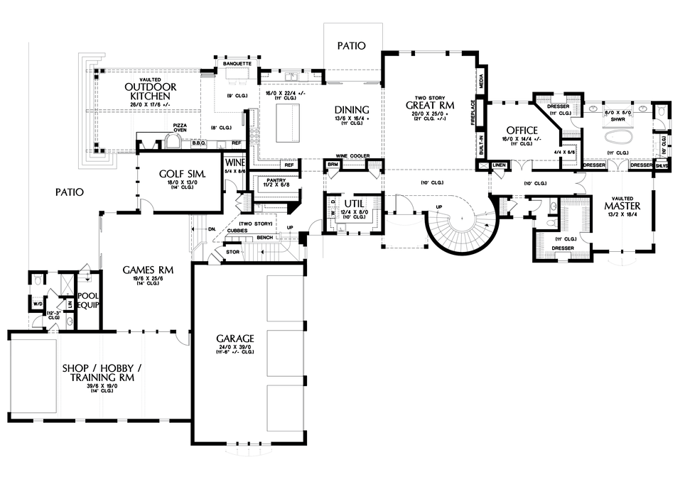 Main Floor Plan image for Mascord Belle Reve-Elegant French Inspired Country Mansion-Main Floor Plan