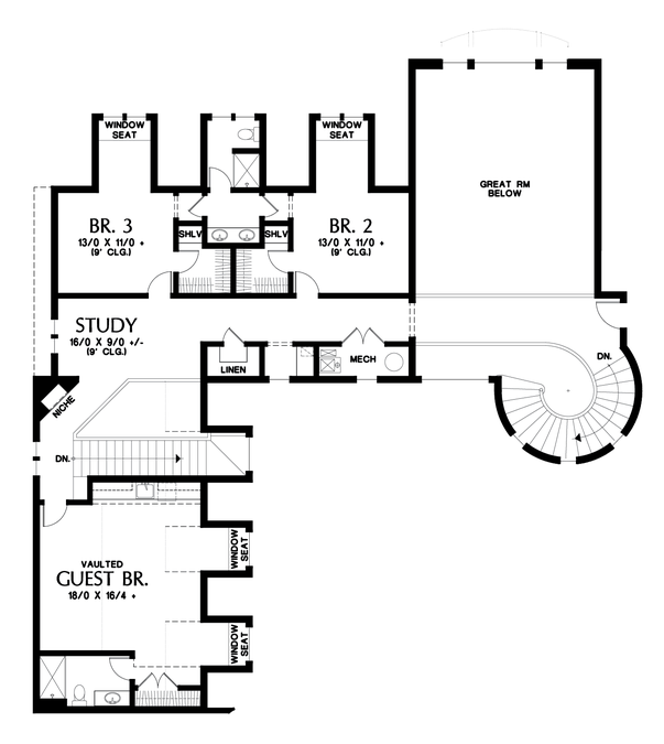 Upper Floor Plan image for Mascord Belle Reve-Elegant French Inspired Country Mansion-Upper Floor Plan