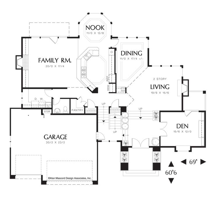 Main Floor Plan image for Mascord Tayner-European Plan with Living Room and Corner Wet Bar-Main Floor Plan
