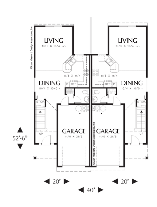 Main Floor Plan image for Mascord Crownright-Curb Appeal in Traditional Duplex Plan-Main Floor Plan