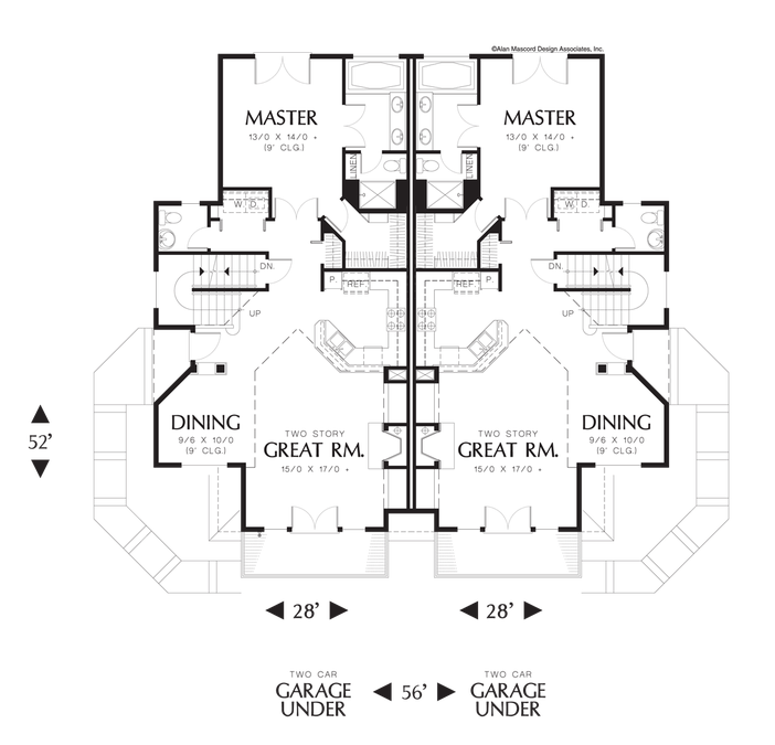 Main Floor Plan image for Mascord Spencer-Duplex with French Doors and Fireplaces-Main Floor Plan