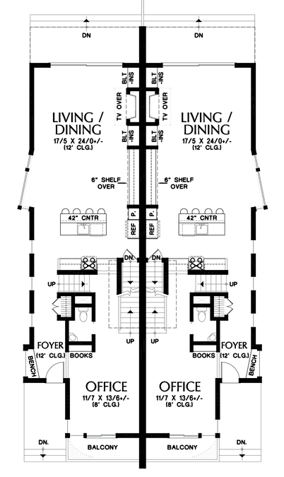 Main Floor Plan image for Mascord Grand Teton-Modern Exterior with Traditional appeal. Great Duplex plan!-Main Floor Plan