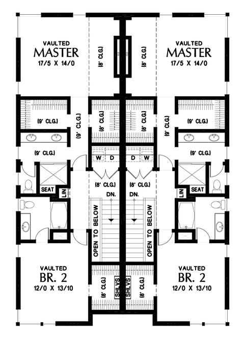 Upper Floor Plan image for Mascord Grand Teton-Modern Exterior with Traditional appeal. Great Duplex plan!-Upper Floor Plan