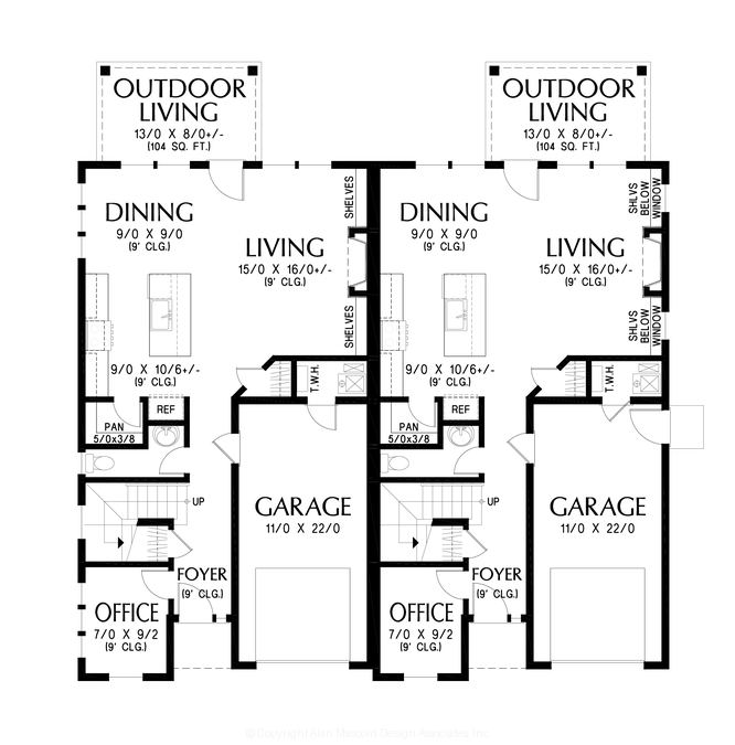 Main Floor Plan image for Mascord Walnut Grove-Work rest and play in this Modern Farmhouse Duplex-Main Floor Plan