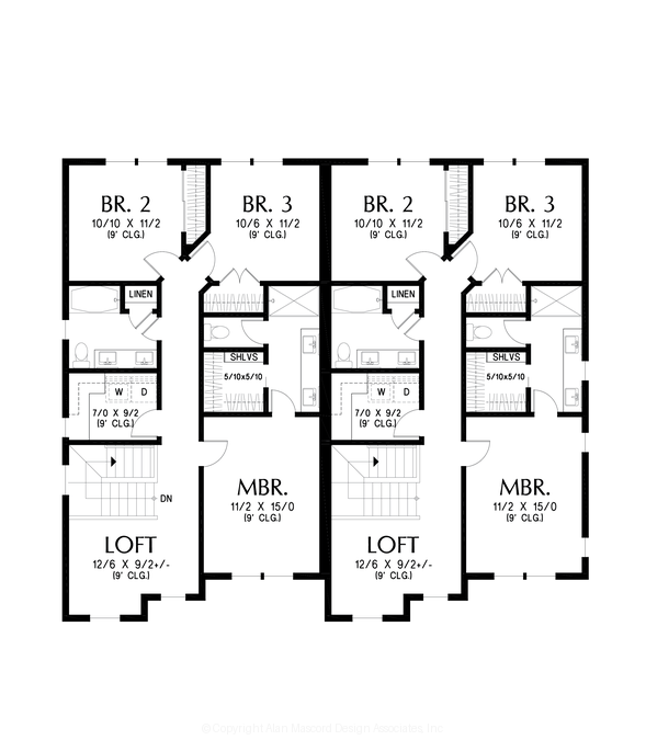 Upper Floor Plan image for Mascord Walnut Grove-Work rest and play in this Modern Farmhouse Duplex-Upper Floor Plan