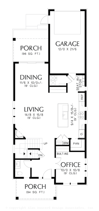 Basement Stair Location image for Mascord Oak Grove-Slim footprint that packs a narrow lot punch-Basement Stair Location