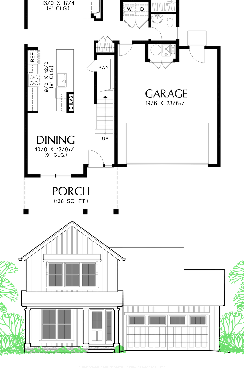 2 Car Garage to Mascord Lowesoft-Narrow Farmhouse that's Everything You Need-2 Car Garage