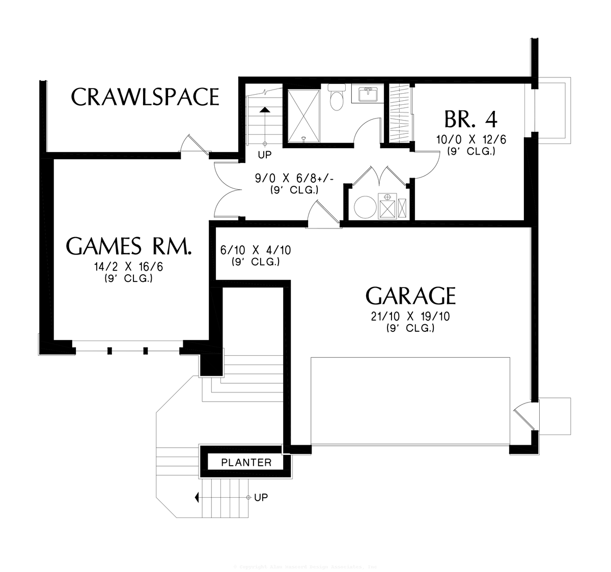 Games Room and 4th Bedroom to Mascord Marylebone-Upslope Plan with Option for Third Car-Games Room and 4th Bedroom
